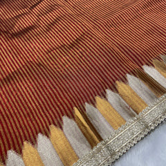 Blood Red Tissue Saree With Trending Lace & Temple Border With Lining Blouse