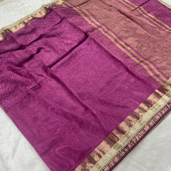 Purple Banarasi Tissue Saree With Trending Lace & Running Blouse