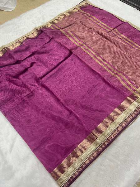 Purple Banarasi Tissue Saree With Trending Lace & Running Blouse