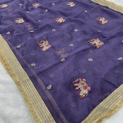 Purple Hand Work Trending Banarasi Tissue Saree