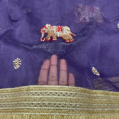 Purple Hand Work Trending Banarasi Tissue Saree