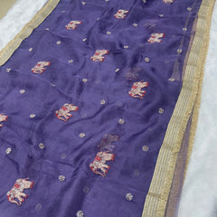 Purple Hand Work Trending Banarasi Tissue Saree