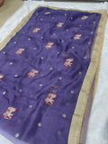 Purple Hand Work Trending Banarasi Tissue Saree