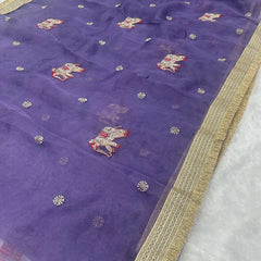 Purple Hand Work Trending Banarasi Tissue Saree
