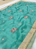 Aqua Colour Hand Work Trending Banarasi Tissue Saree