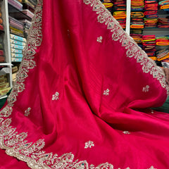 Trendy Beaded Border Designer Red Saree