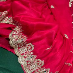 Trendy Beaded Border Designer Red Saree