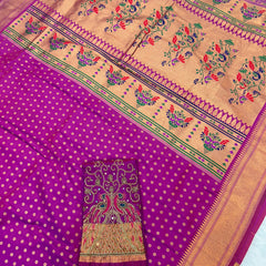 Wine Kalanjali Paithani With Aari Work Blouse