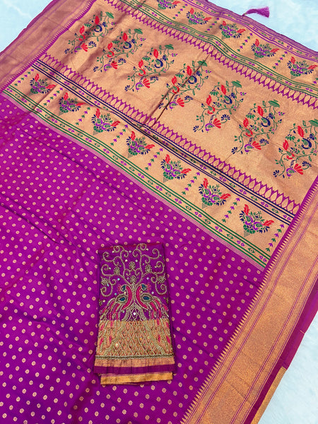 Wine Kalanjali Paithani With Aari Work Blouse