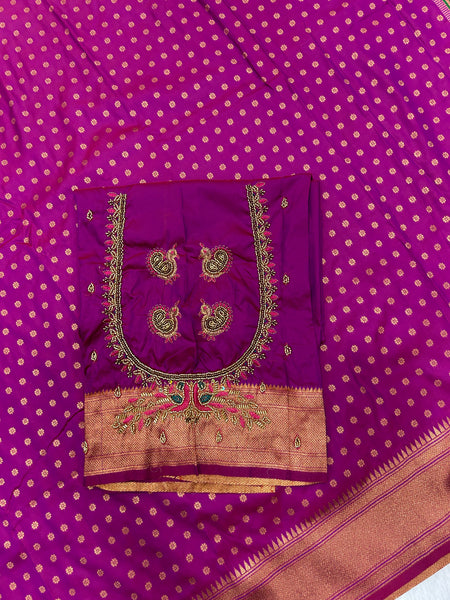Wine Kalanjali Paithani With Aari Work Blouse