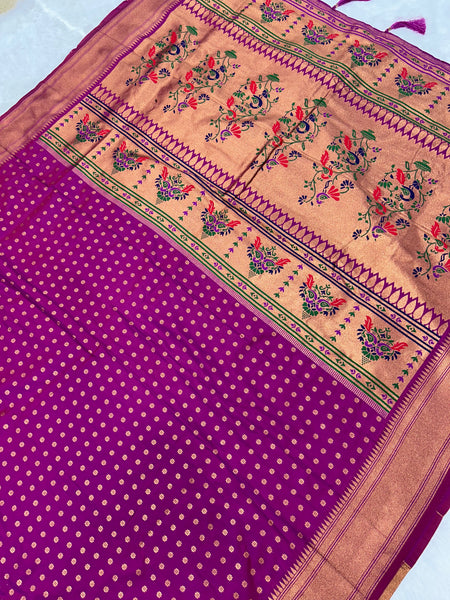 Wine Kalanjali Paithani With Aari Work Blouse