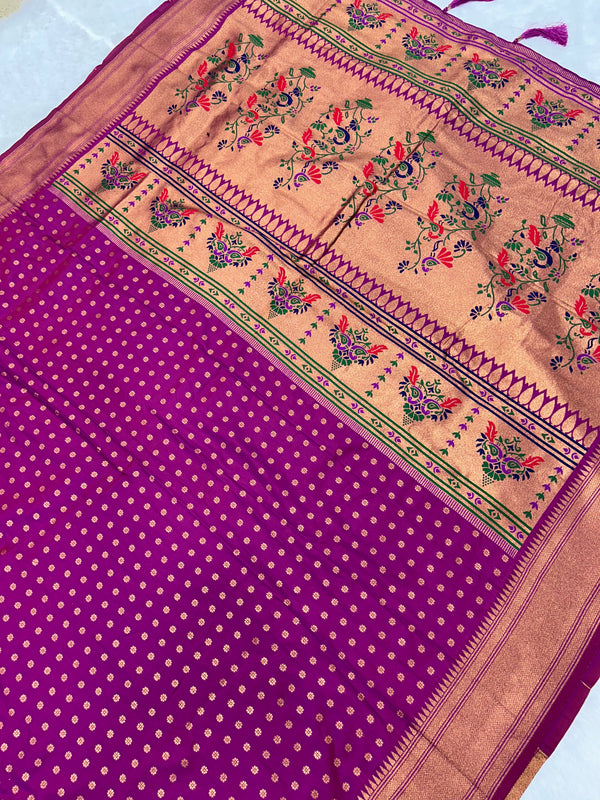 Wine Kalanjali Paithani With Aari Work Blouse