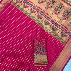 Hot Pink Kalanjali Paithani With Aari Work Blouse