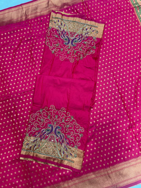 Hot Pink Kalanjali Paithani With Aari Work Blouse