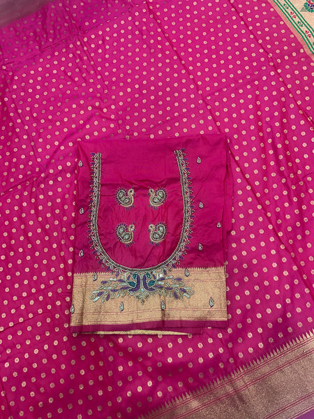 Hot Pink Kalanjali Paithani With Aari Work Blouse