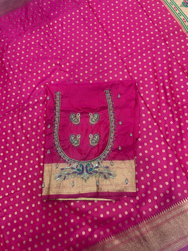 Hot Pink Kalanjali Paithani With Aari Work Blouse