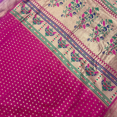 Hot Pink Kalanjali Paithani With Aari Work Blouse
