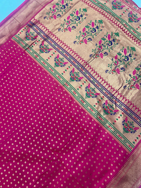 Hot Pink Kalanjali Paithani With Aari Work Blouse