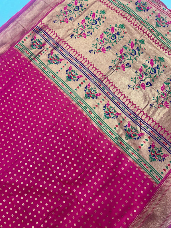Hot Pink Kalanjali Paithani With Aari Work Blouse