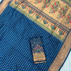 Blue Kalanjali Paithani With Aari Work Blouse