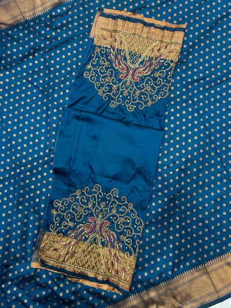 Blue Kalanjali Paithani With Aari Work Blouse