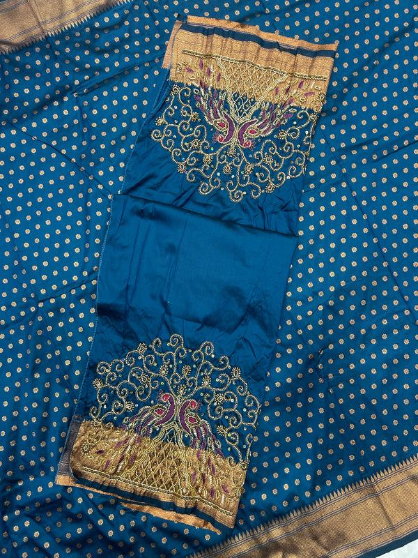 Blue Kalanjali Paithani With Aari Work Blouse