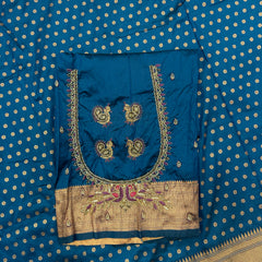 Blue Kalanjali Paithani With Aari Work Blouse