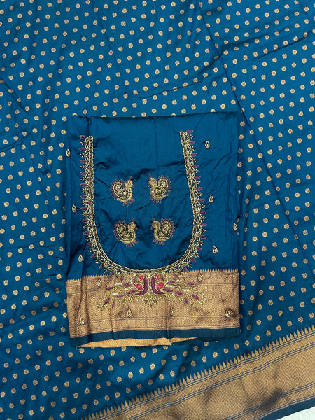 Blue Kalanjali Paithani With Aari Work Blouse