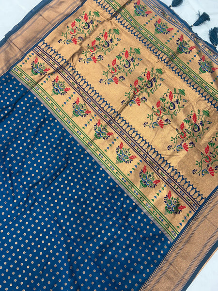 Blue Kalanjali Paithani With Aari Work Blouse