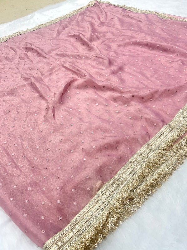 Janhvi Kapoor Inspired Tissue Saree In Pink Colour With Trending Border