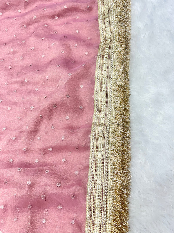 Janhvi Kapoor Inspired Tissue Saree In Pink Colour With Trending Border