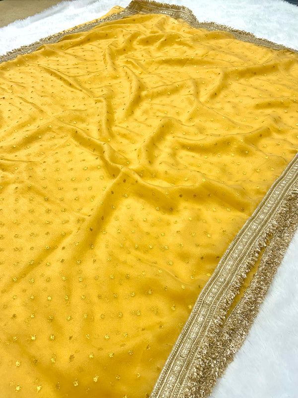 Janhvi Kapoor Inspired Tissue Saree In Yellow Colour With Trending Border