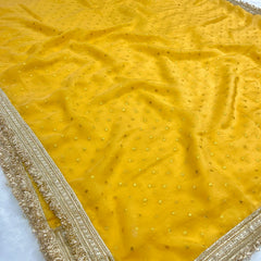 Janhvi Kapoor Inspired Tissue Saree In Yellow Colour With Trending Border