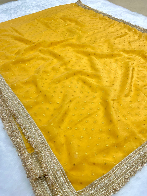 Janhvi Kapoor Inspired Tissue Saree In Yellow Colour With Trending Border