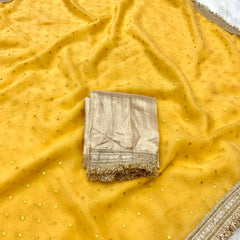 Janhvi Kapoor Inspired Tissue Saree In Yellow Colour With Trending Border