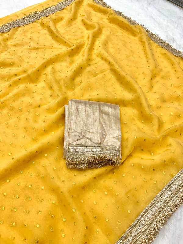 Janhvi Kapoor Inspired Tissue Saree In Yellow Colour With Trending Border