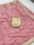 Janhvi Kapoor Inspired Tissue Saree In Pink Colour With Trending Border