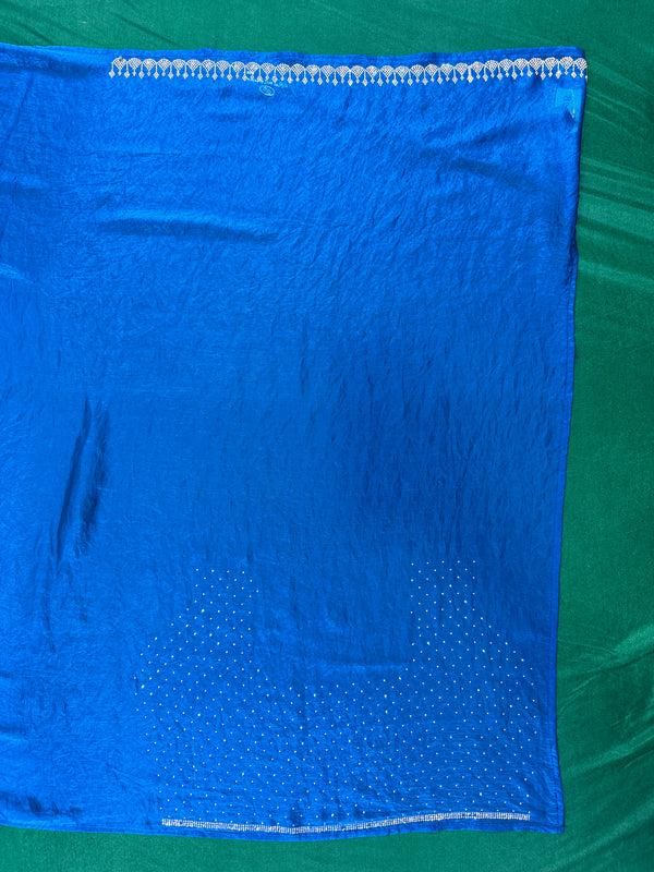 Bold Blue Crepe Silk Saree With Stone Work