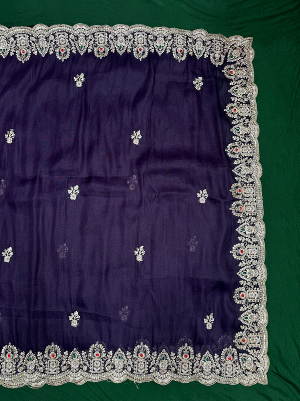 Trendy Beaded Border Designer Purple Saree