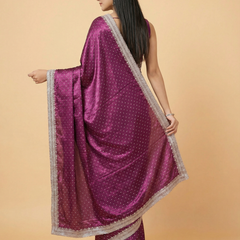 Designer Purple Satin Silk Saree With Stone Work