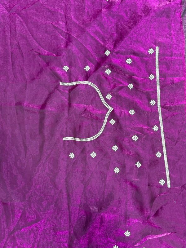 Designer Purple Satin Silk Saree With Stone Work