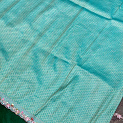 Baby Pink Hand Work Border Crush Organza Designer Saree With Contrast Brocade Blouse