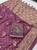Dola Silk Trending Dusty Purple Cut Border & Aari Work Blouse Saree