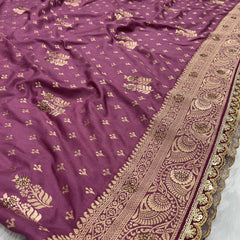 Dola Silk Trending Dusty Purple Cut Border & Aari Work Blouse Saree