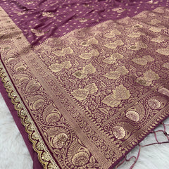 Dola Silk Trending Dusty Purple Cut Border & Aari Work Blouse Saree