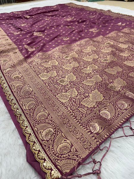 Dola Silk Trending Dusty Purple Cut Border & Aari Work Blouse Saree
