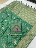 Dola Silk Trending Pestal Green Cut Border & Aari Work Blouse Saree