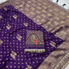 Dola Silk Trending Purple Cut Border & Aari Work Blouse Saree