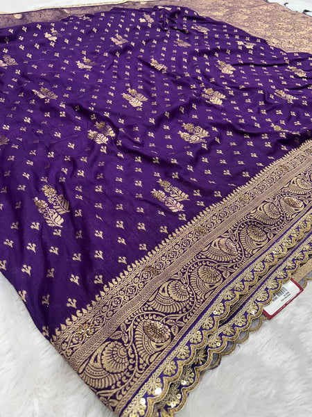 Dola Silk Trending Purple Cut Border & Aari Work Blouse Saree