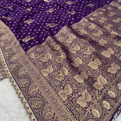 Dola Silk Trending Purple Cut Border & Aari Work Blouse Saree
